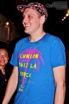 Win Butler after the show with his "L'Union Fait La Force" T-shirt.